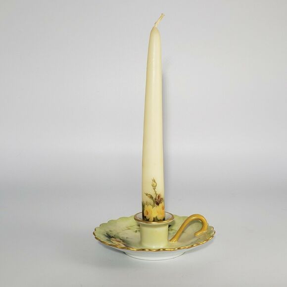 Vintage Green Floral Taper Candle And Candle Holder Westbrook - Picture 1 of 7